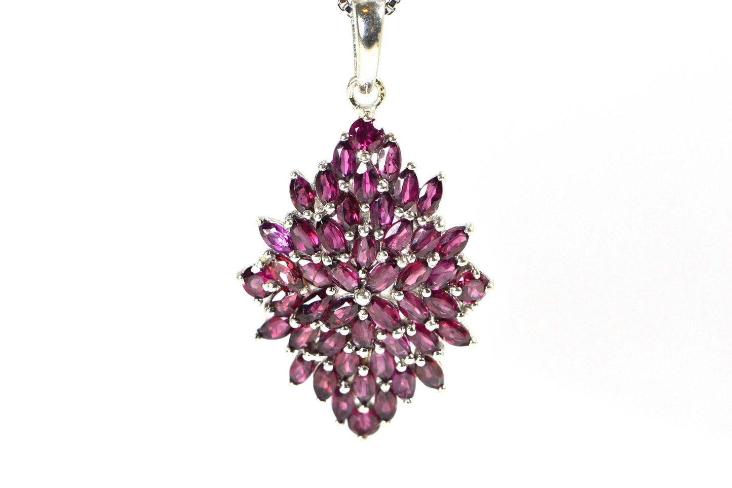 Rhodolite Garnet Cluster Pendant, Marquise Sterling Silver Necklace