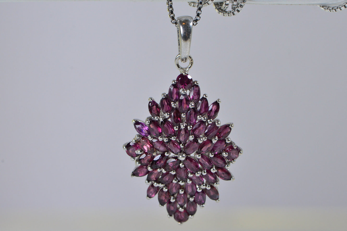 Rhodolite Garnet Cluster Pendant, Marquise Sterling Silver Necklace