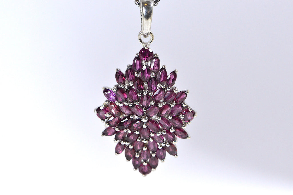 Purple Garnet Cluster Pendant: Sterling Silver Rhombus Birthstone Necklace