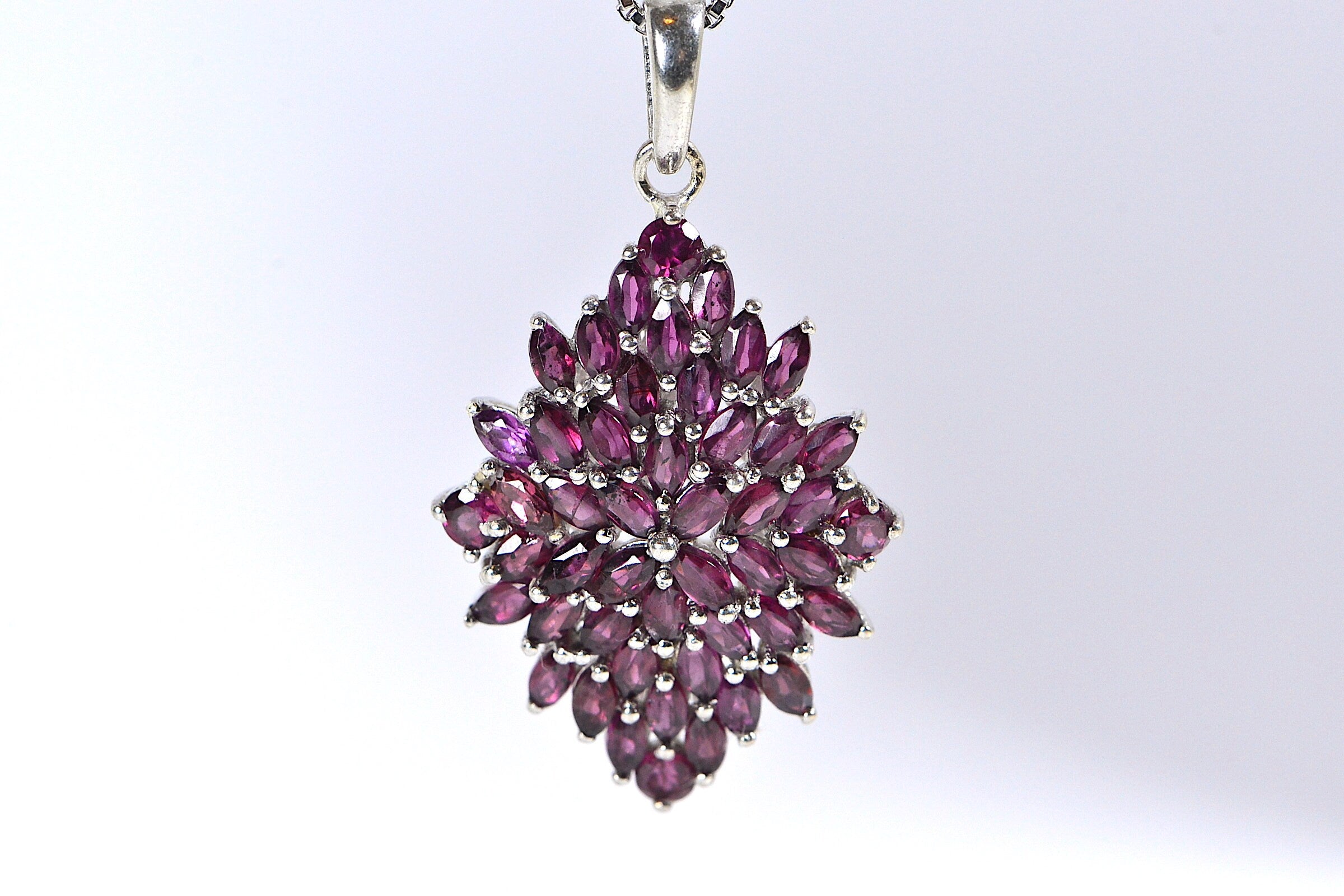 Purple Garnet Cluster Pendant: Sterling Silver Rhombus Birthstone Necklace