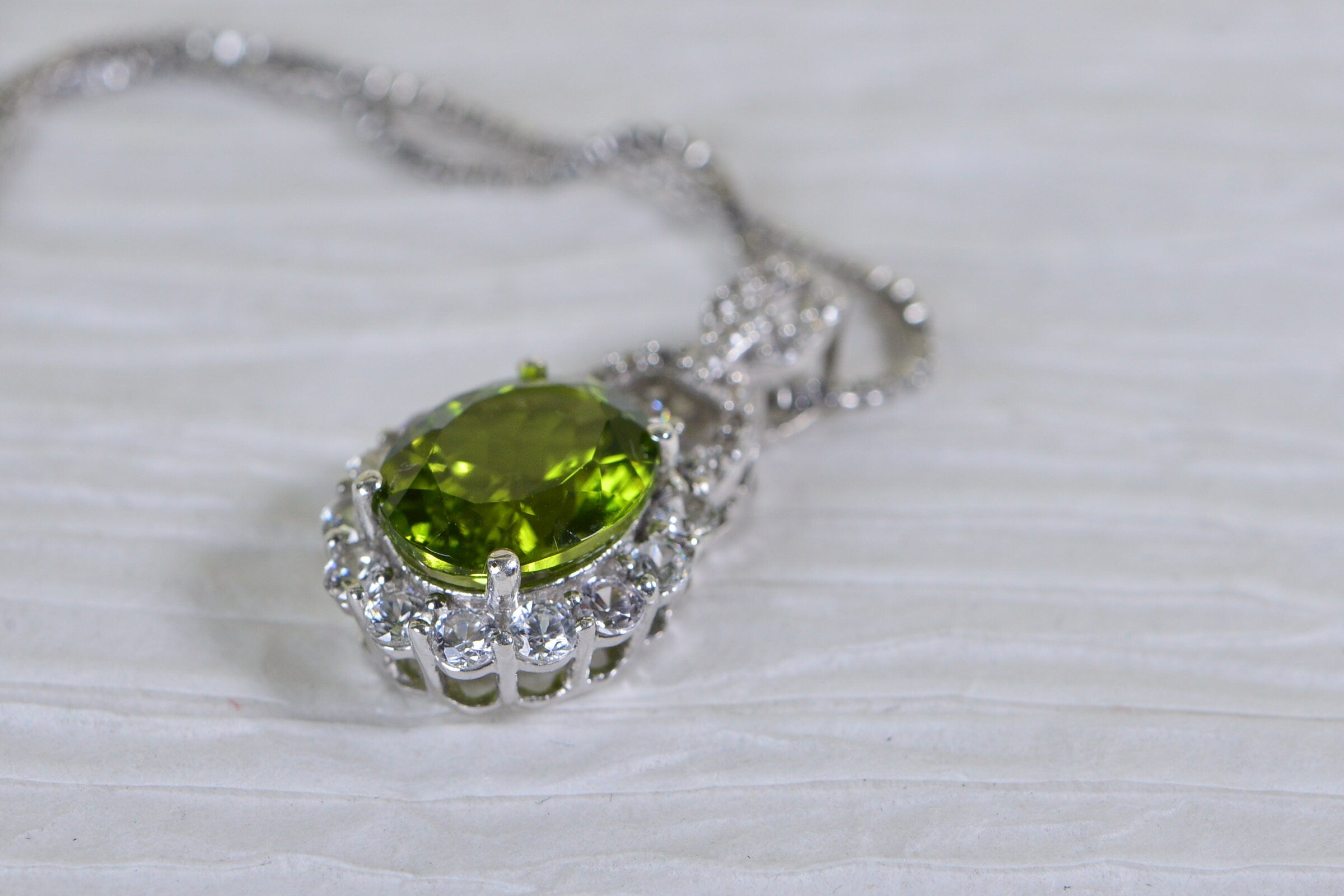 Peridot Sterling Silver Necklace: August Birthstone Halo Pendant