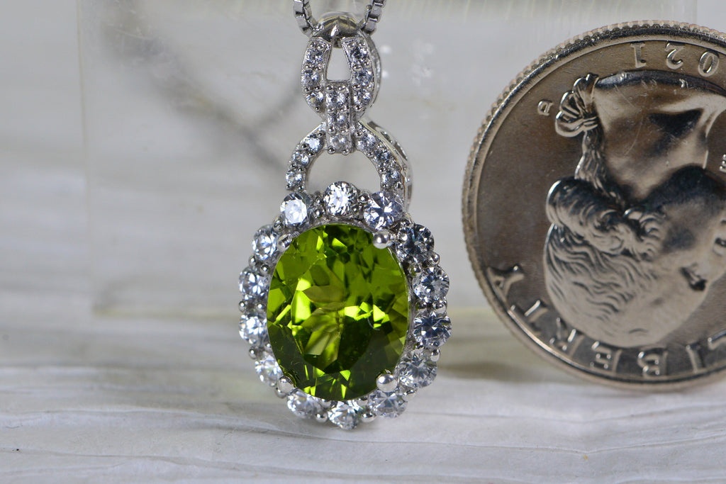 Peridot Sterling Silver Necklace: August Birthstone Halo Pendant