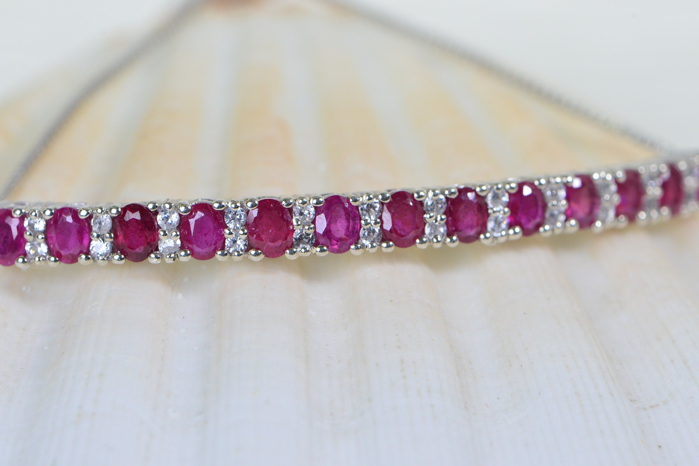 Natural Ruby Tennis Bracelet: Sterling Silver, CZ Diamond, Bolo Style
