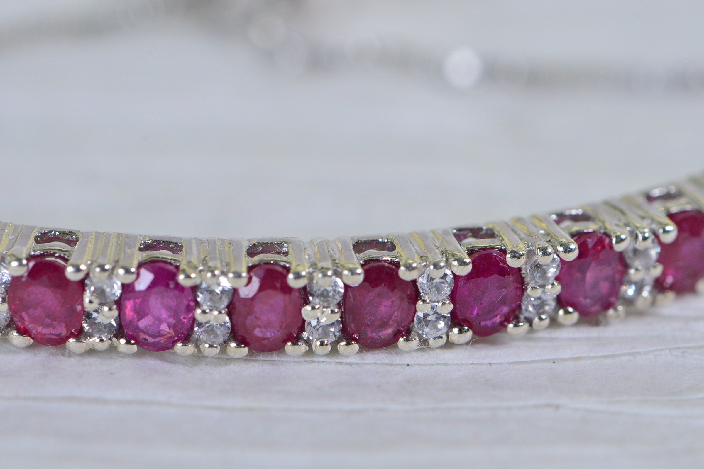 Natural Ruby Tennis Bracelet: Sterling Silver, CZ Diamond, Bolo Style