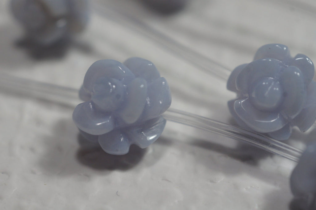 Blue Lace Agate Carved Rose Beads: 10mm Gemstone Beads (2)