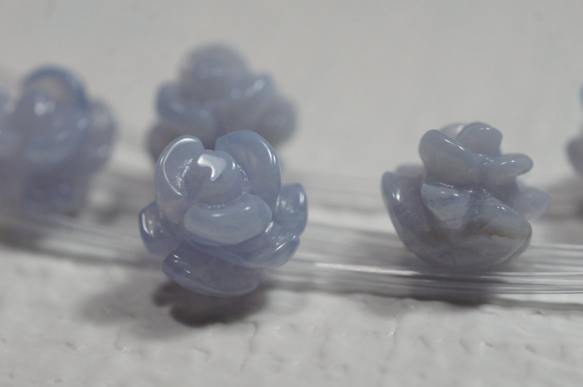 Blue Lace Agate Carved Rose Beads: 10mm Gemstone Beads (2)