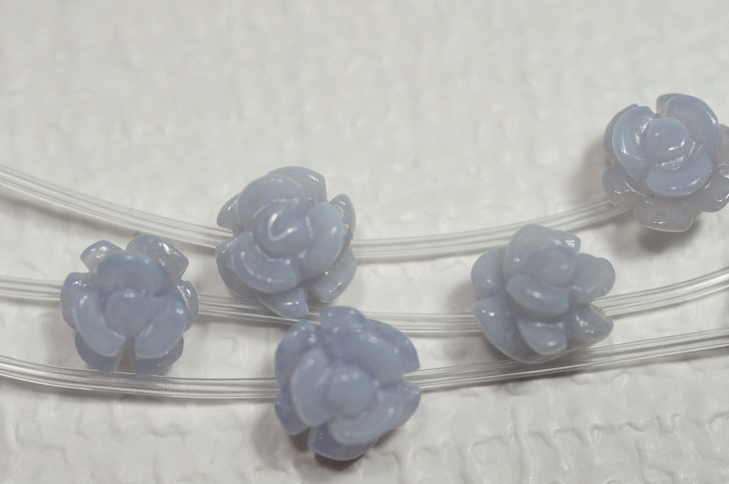 Blue Lace Agate Carved Rose Beads: 10mm Gemstone Beads (2)