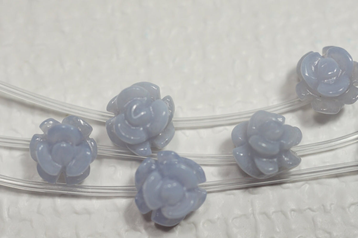 Blue Lace Agate Carved Rose Beads: 10mm Gemstone Beads (2)