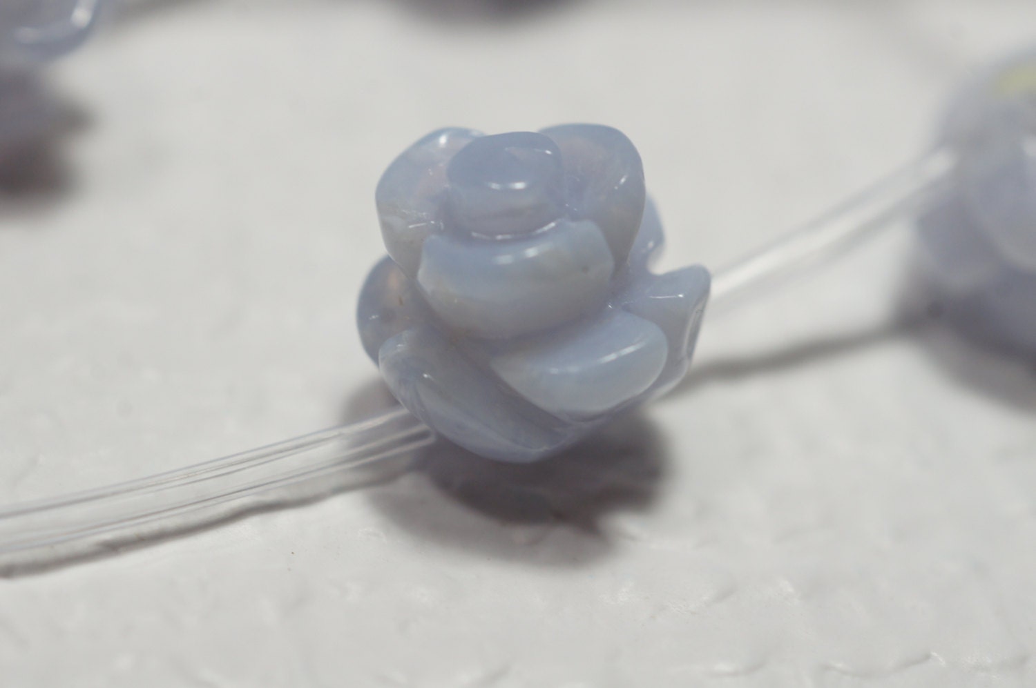 Blue Lace Agate Carved Rose Beads: 10mm Gemstone Beads (2)