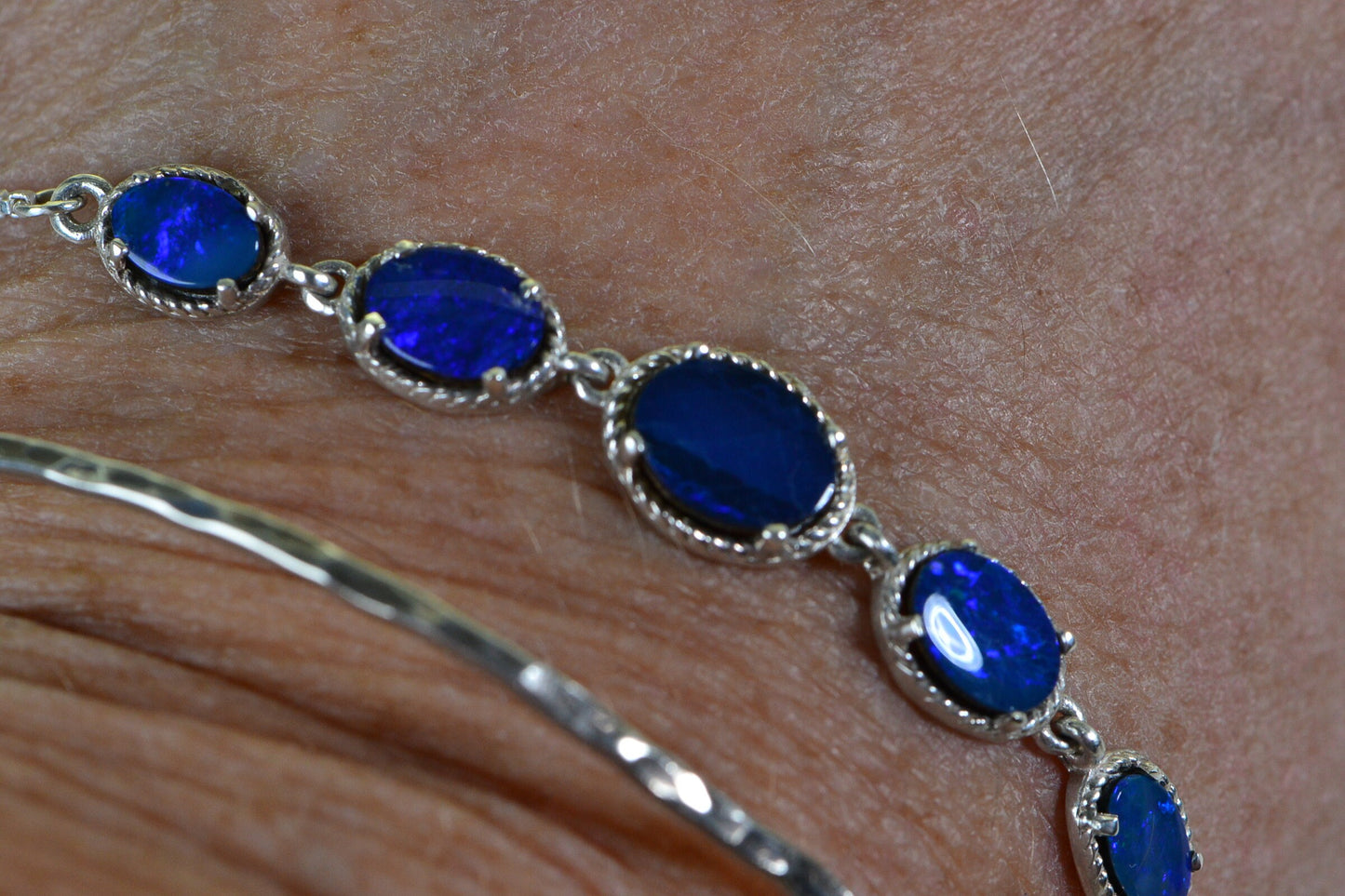 Australian Black  Opal Bracelet, Blue Opal Doublet  , Natural Opal Bracelet Bolo Adjustable Genuine Opal Bracelet Raw Crystal Opal Gemstone