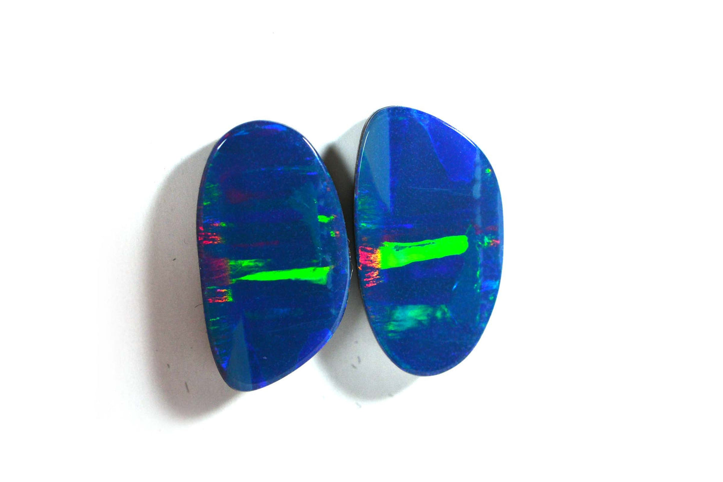 4.85ct Black Opal Doublet Cabochons: Asymmetric Australian Gemstone Pair