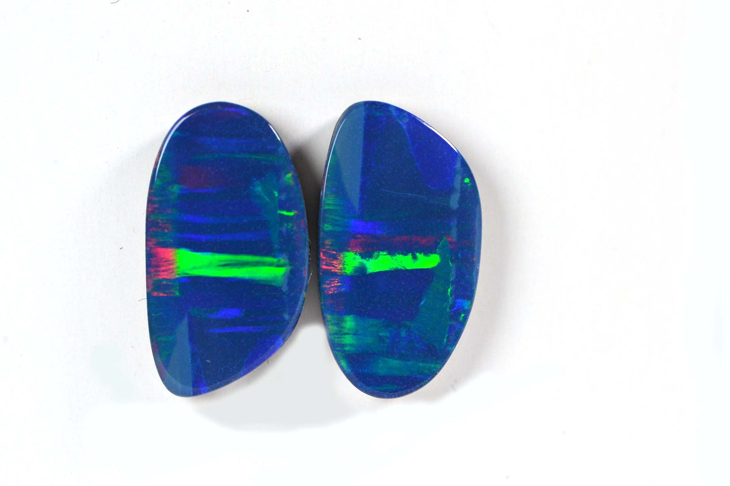 4.85ct Black Opal Doublet Cabochons: Asymmetric Australian Gemstone Pair