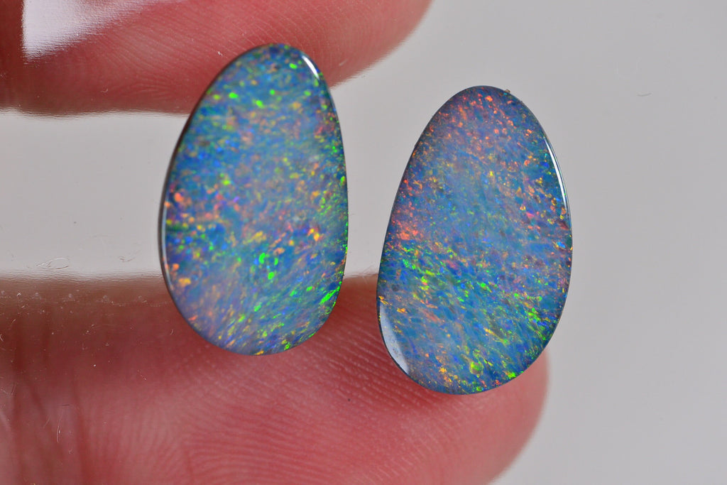 7.58 ct Australian Black Opal Doublet Cabochons: Metallic Rainbow Boulder Opal