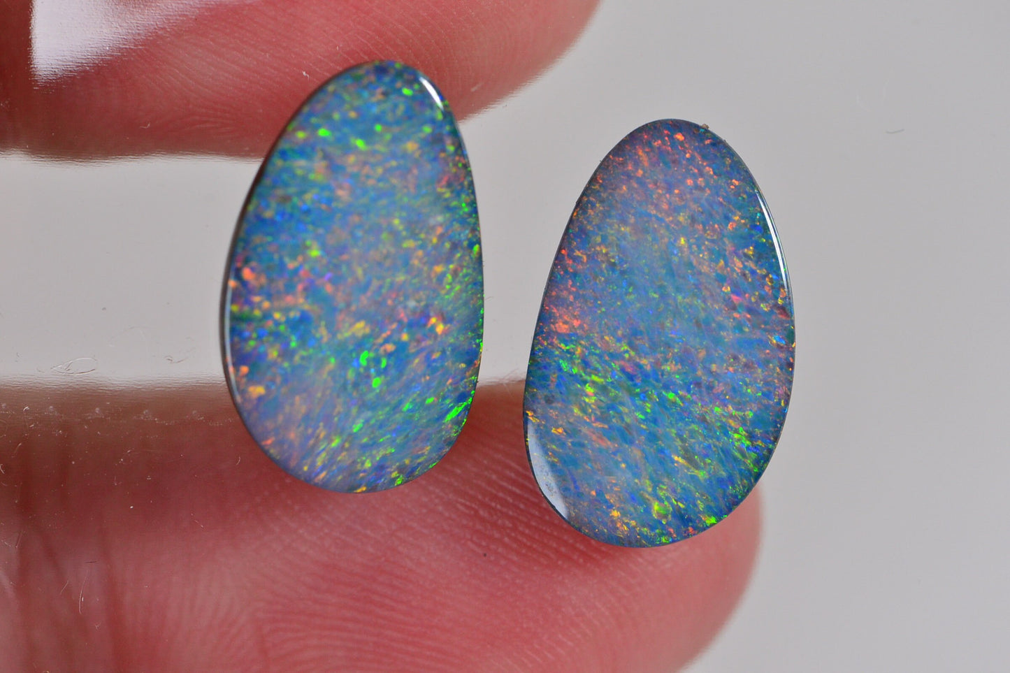7.58 ct Australian Black Opal Doublet Cabochons: Metallic Rainbow Boulder Opal