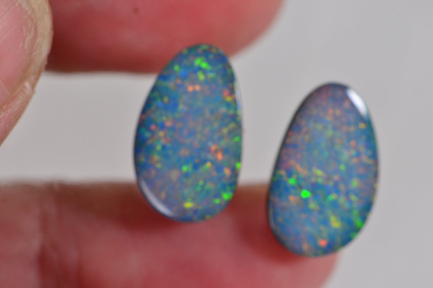 7.58 ct Australian Black Opal Doublet Cabochons: Metallic Rainbow Boulder Opal