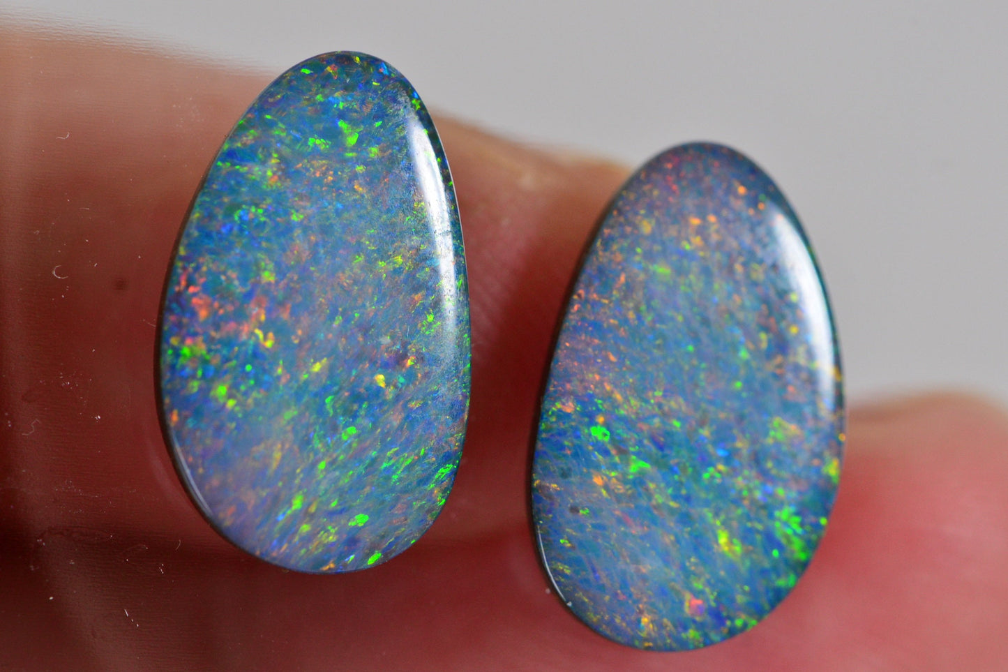 7.58 ct Australian Black Opal Doublet Cabochons: Metallic Rainbow Boulder Opal
