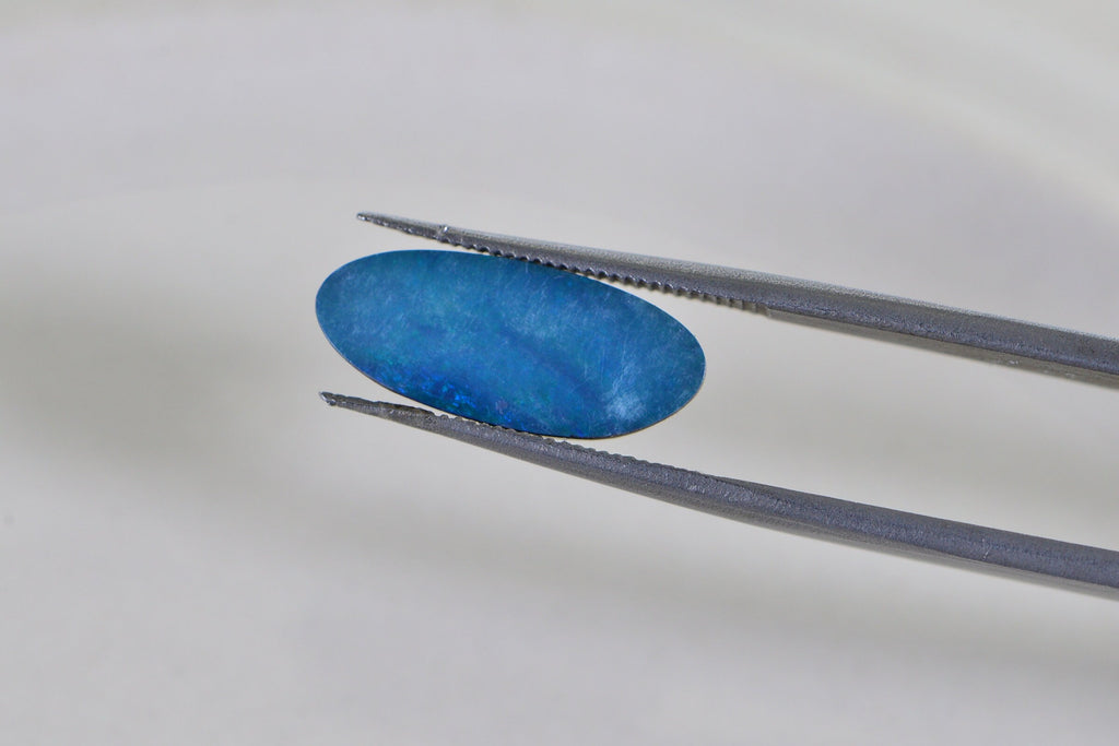Blue Australian Opal Doublet Cabochon: Broad Flash Gemstone (14.8X6.3x2mm)