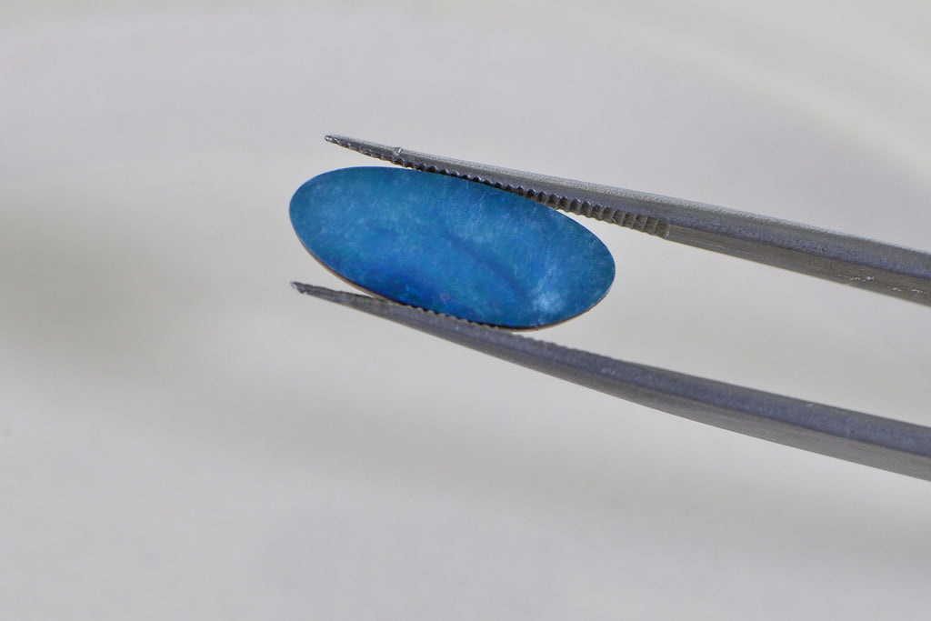 Blue Australian Opal Doublet Cabochon: Broad Flash Gemstone (14.8X6.3x2mm)