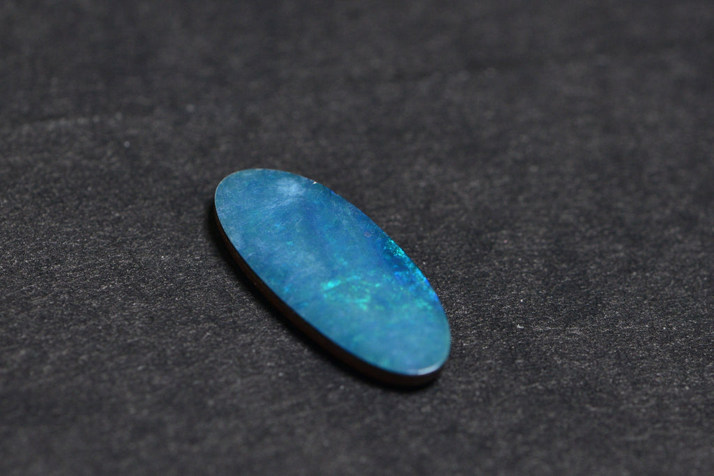 Blue Australian Opal Doublet Cabochon: Broad Flash Gemstone (14.8X6.3x2mm)