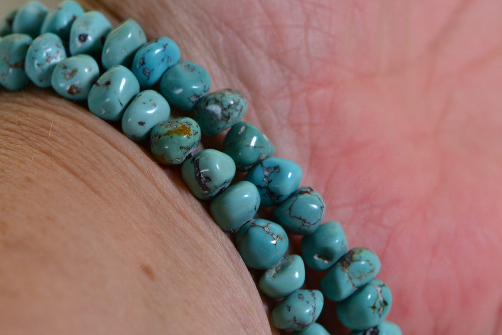 Kingman Turquoise Nugget Beads: Arizona Blue Green Gemstone, 16 Inch Strand