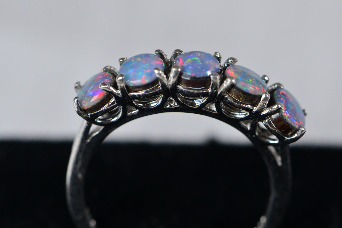Australian Opal Stacking Ring: Sterling Silver Band, Round Birthstone