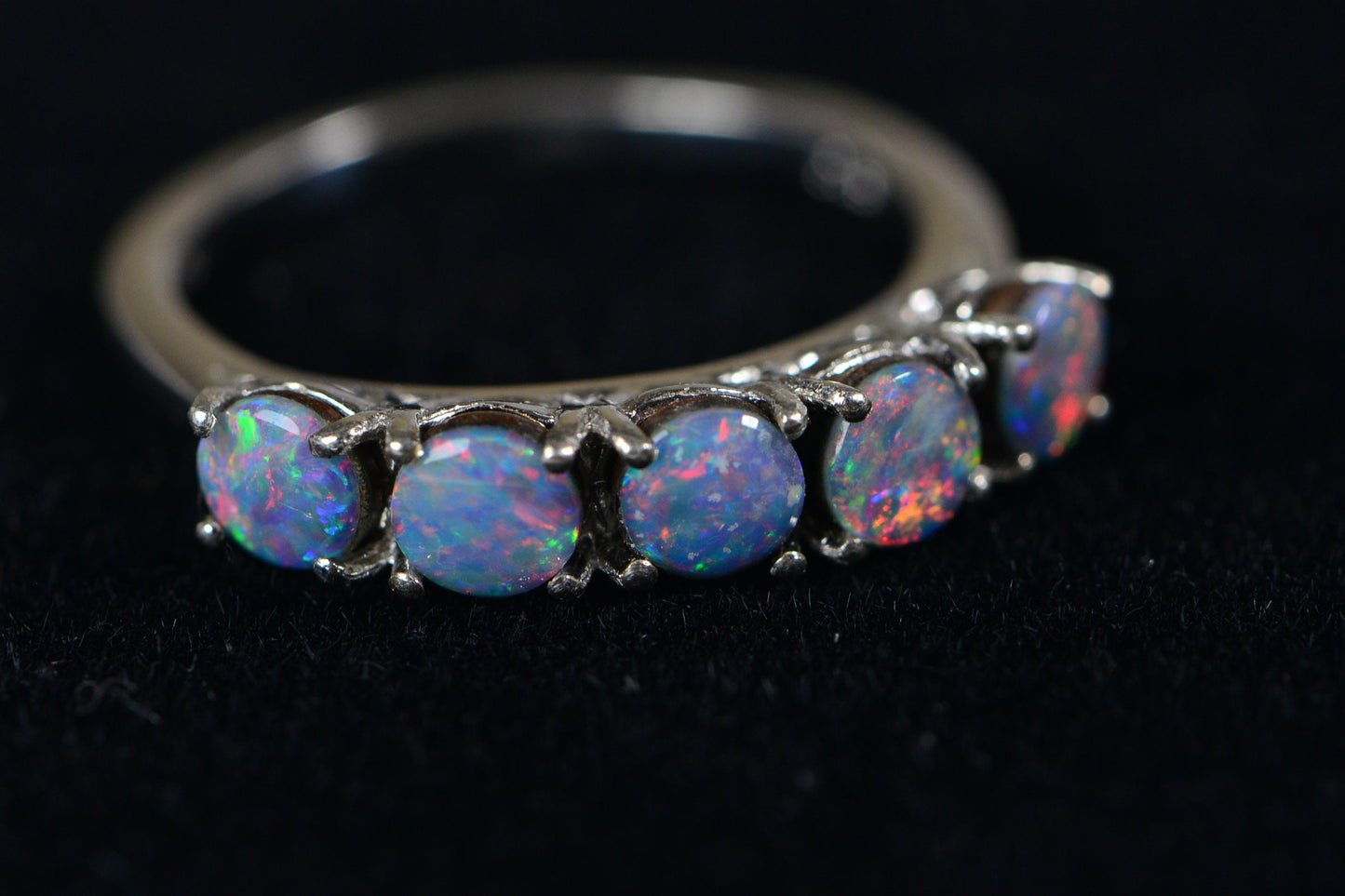 Australian Opal Stacking Ring: Sterling Silver Band, Round Birthstone