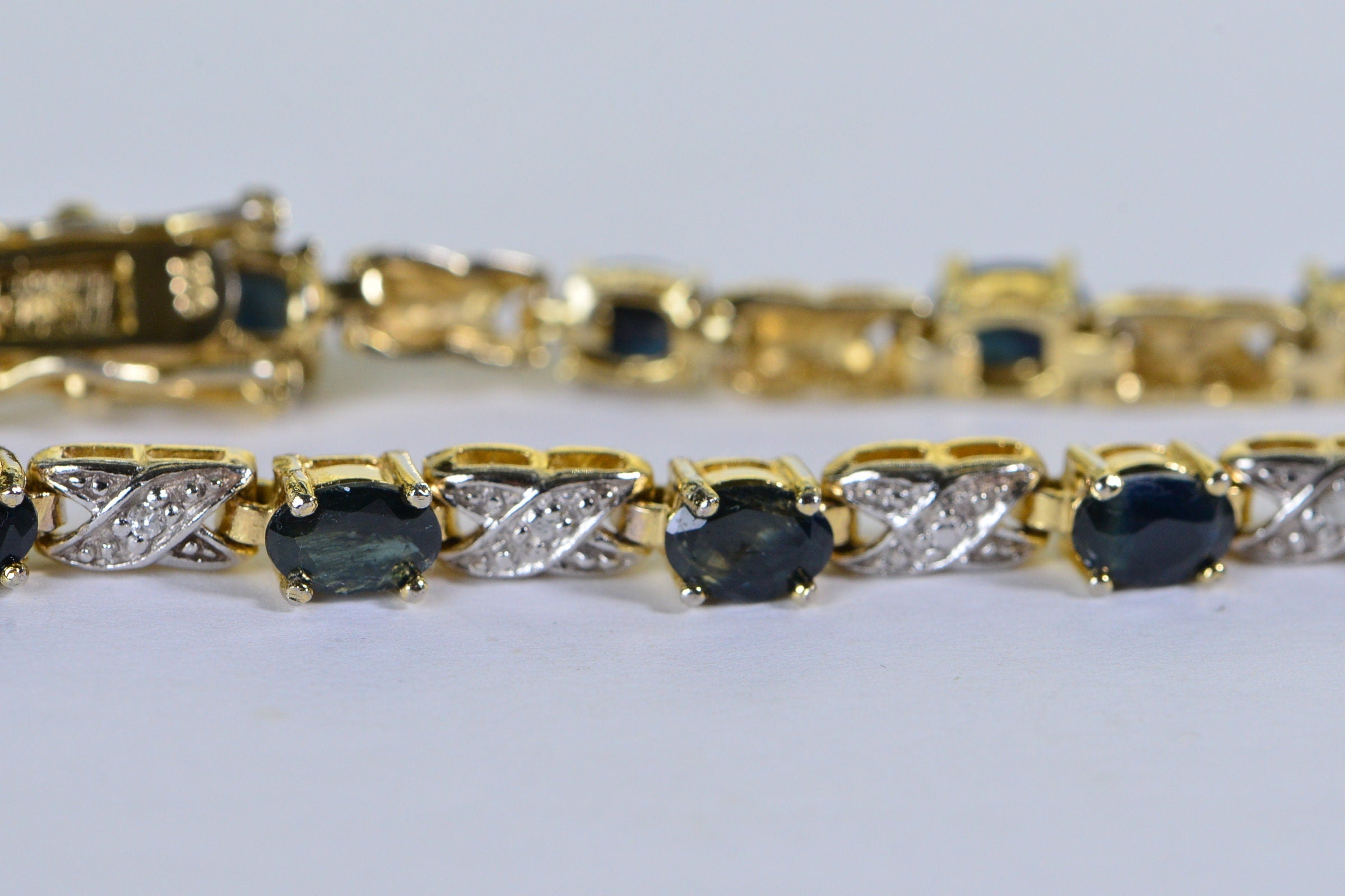 Vintage Green Sapphire Diamond Tennis Bracelet: 14K Gold Over Sterling Silver