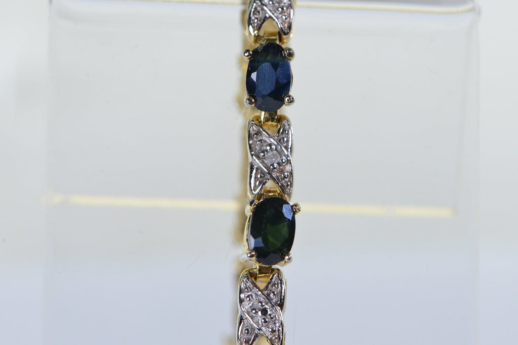 Vintage Green Sapphire Diamond Tennis Bracelet: 14K Gold Over Sterling Silver