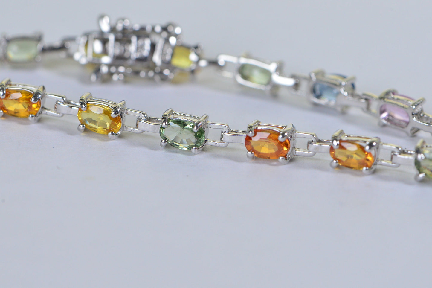 Multi-Color Sapphire Tennis Bracelet: Sterling Silver September Birthstone