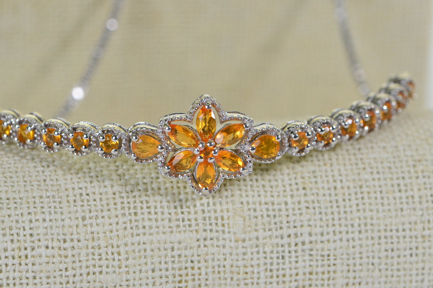 Mexican Fire Opal Flower Bracelet: Sterling Silver Bolo Adjustable Bracelet