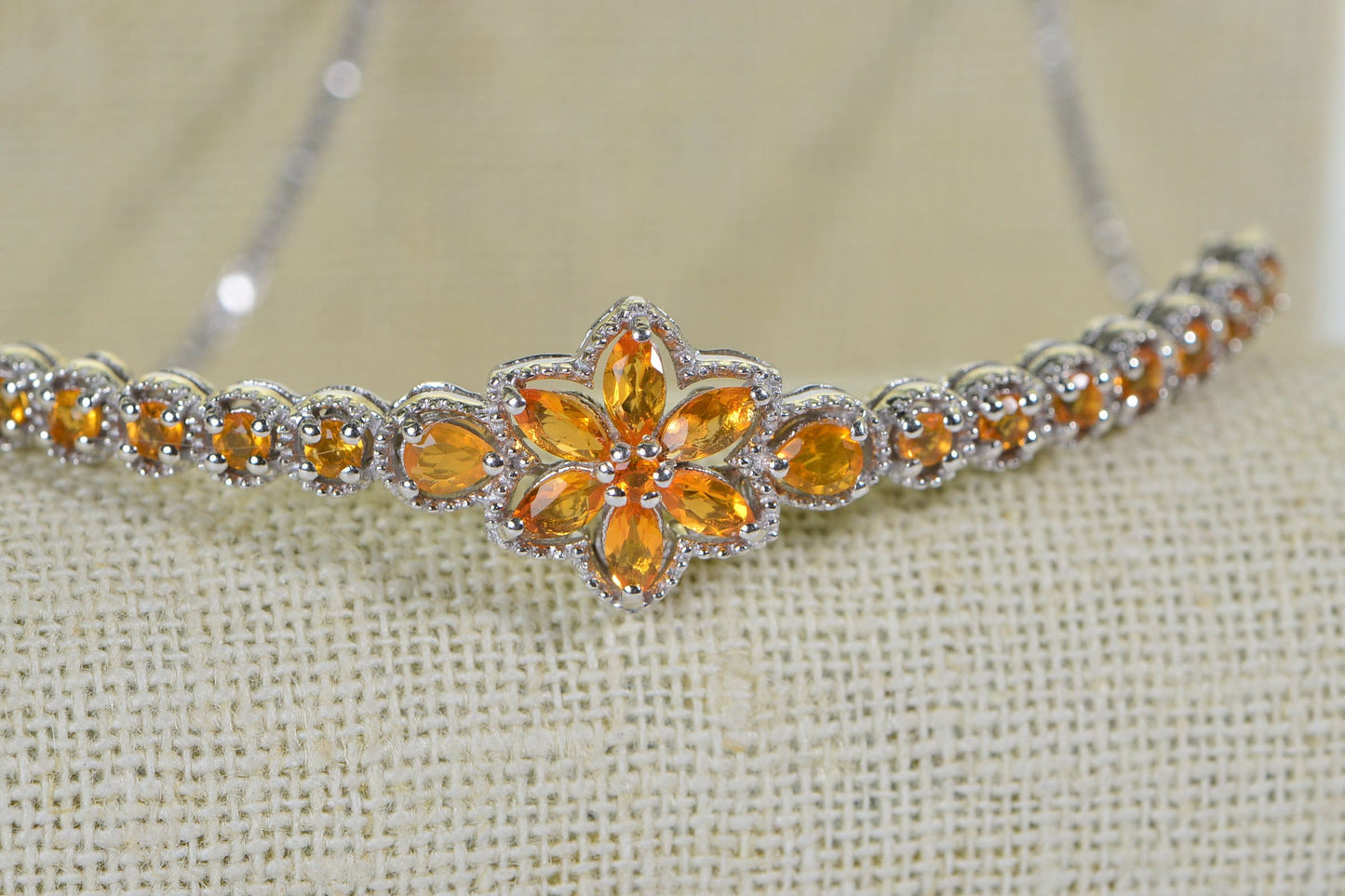 Mexican Fire Opal Flower Bracelet: Sterling Silver Bolo Adjustable Bracelet