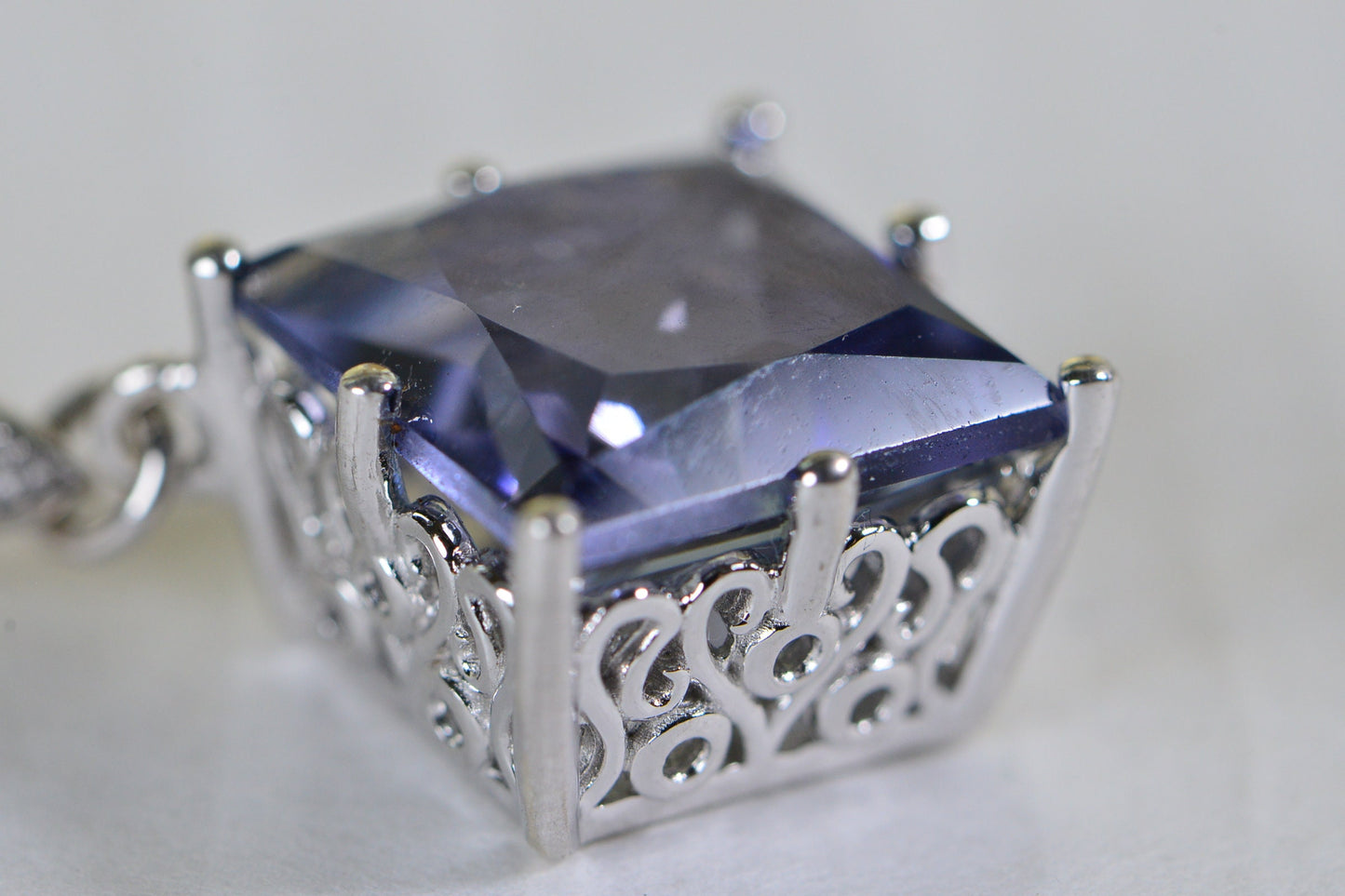 Brazil Amethyst Large Cushion  Pendant Rhodium over Sterling Silver Birthstone February