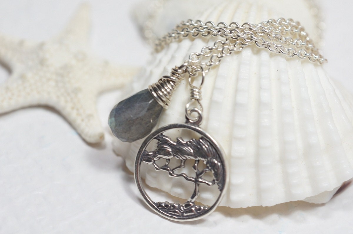 Labradorite Pendant Necklace Tea Tree Sterling Silver Jewelry