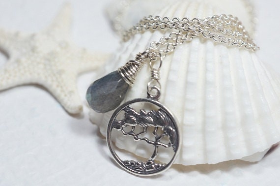 Labradorite Pendant Necklace Tea Tree Sterling Silver Jewelry