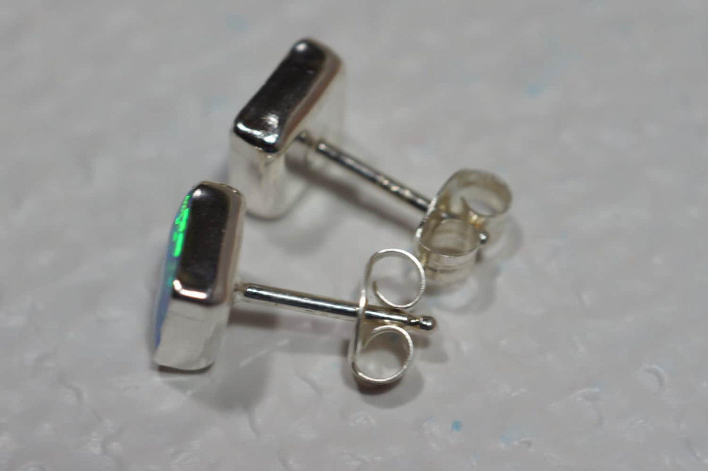 Sterling Silver Square Lab Opal Stud Earrings (6.8mm)