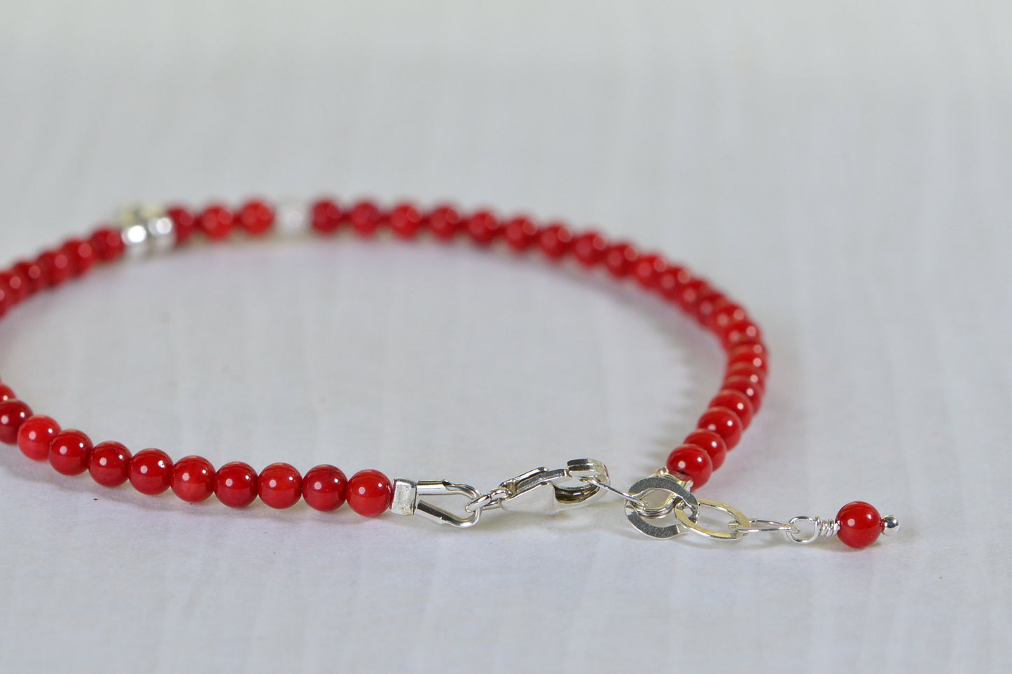 Red Coral Beaded Bracelet: Sterling Silver Clasp, Personalized Initial