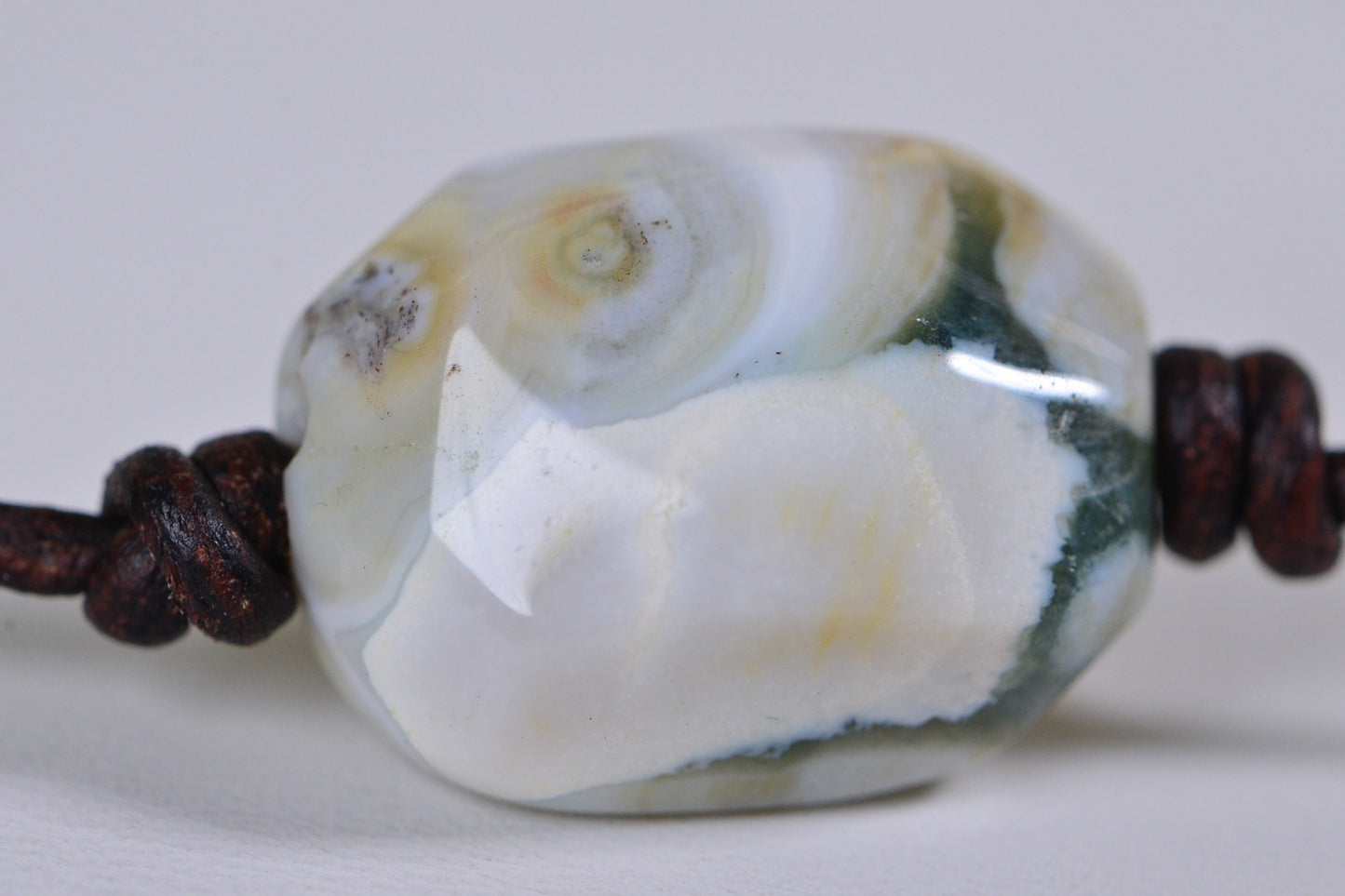 Ocean Jasper  Choker Necklace Single Bead On Leather Cord Gemstone Western Style Jewelry
