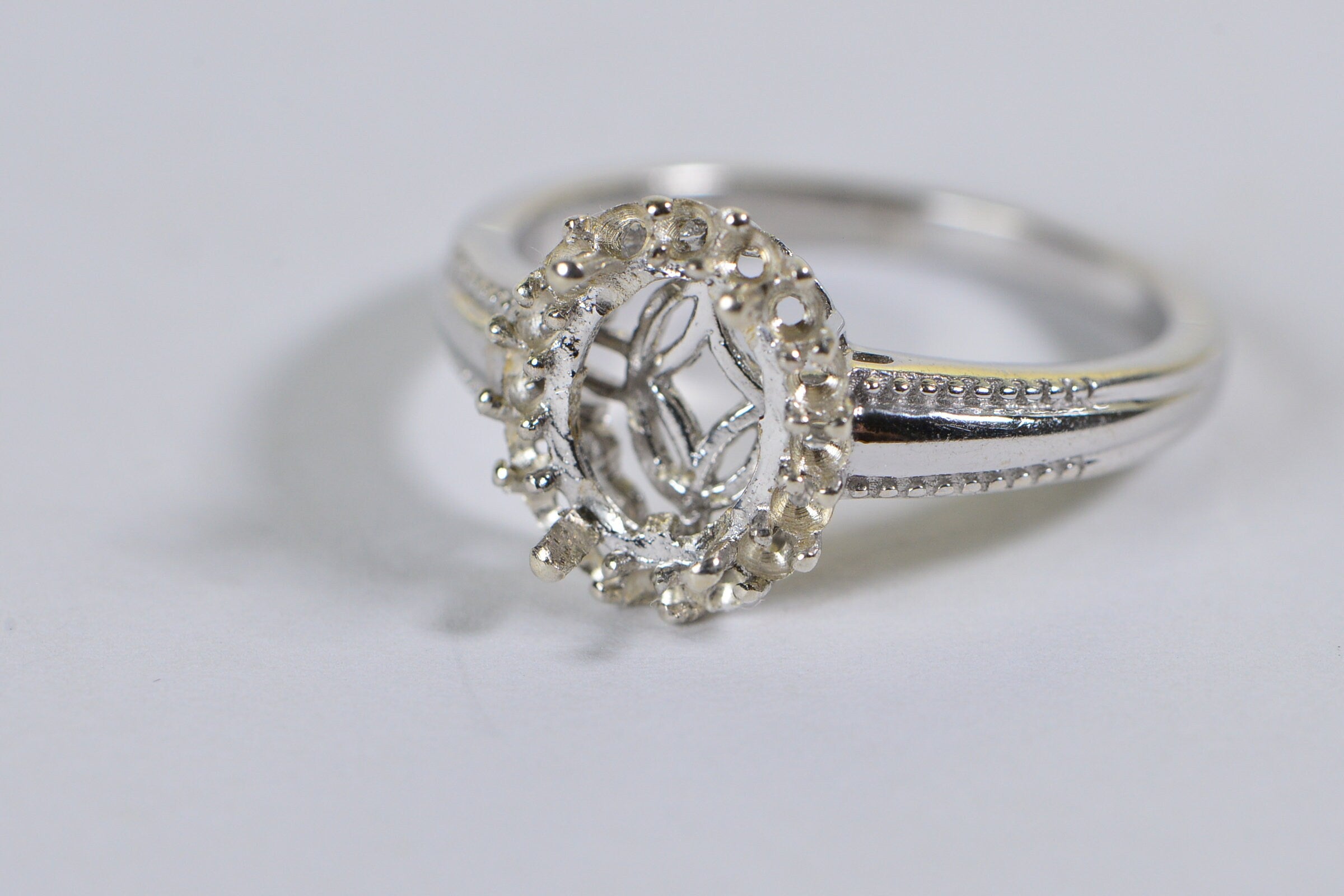 Sterling Silver Halo Ring Blank: Oval Prong Setting, Size 9 US