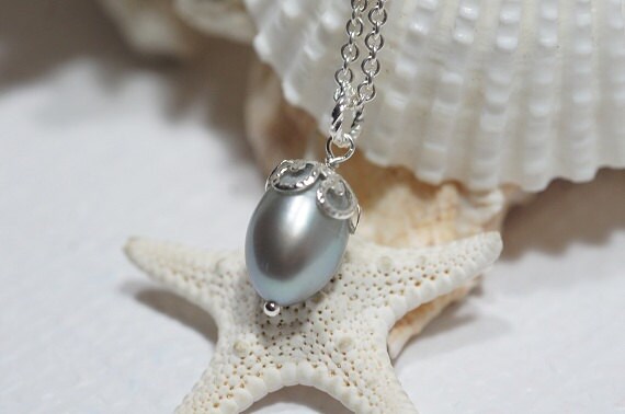 Baroque Grey Pearl Pendant: Silver Plated Wire Wrapped AA Pearl