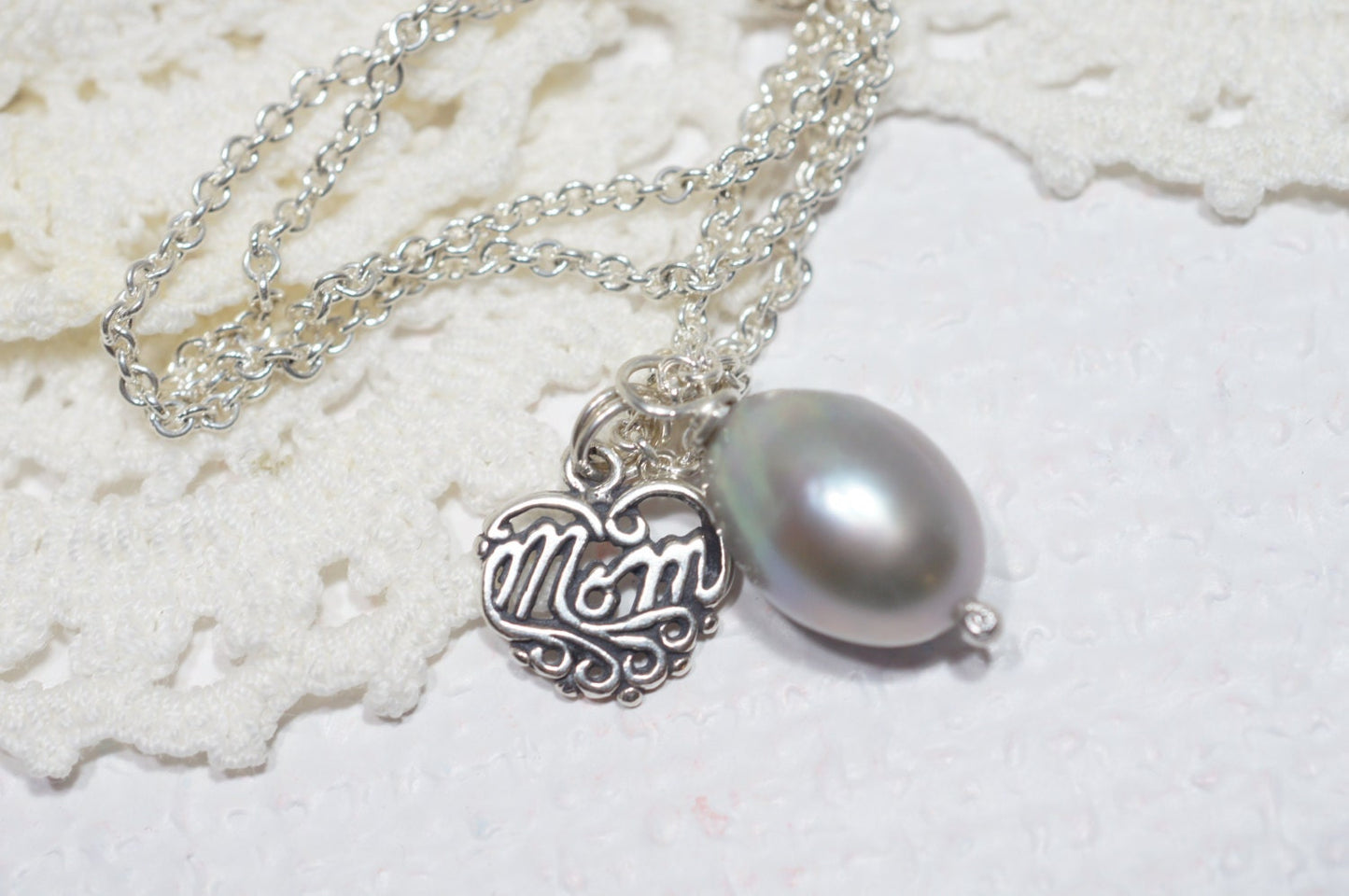 Mother Gift Personalized Heart Baroque Pearl Pendant/ Simple Pearl Necklace Gemstone Jewelry