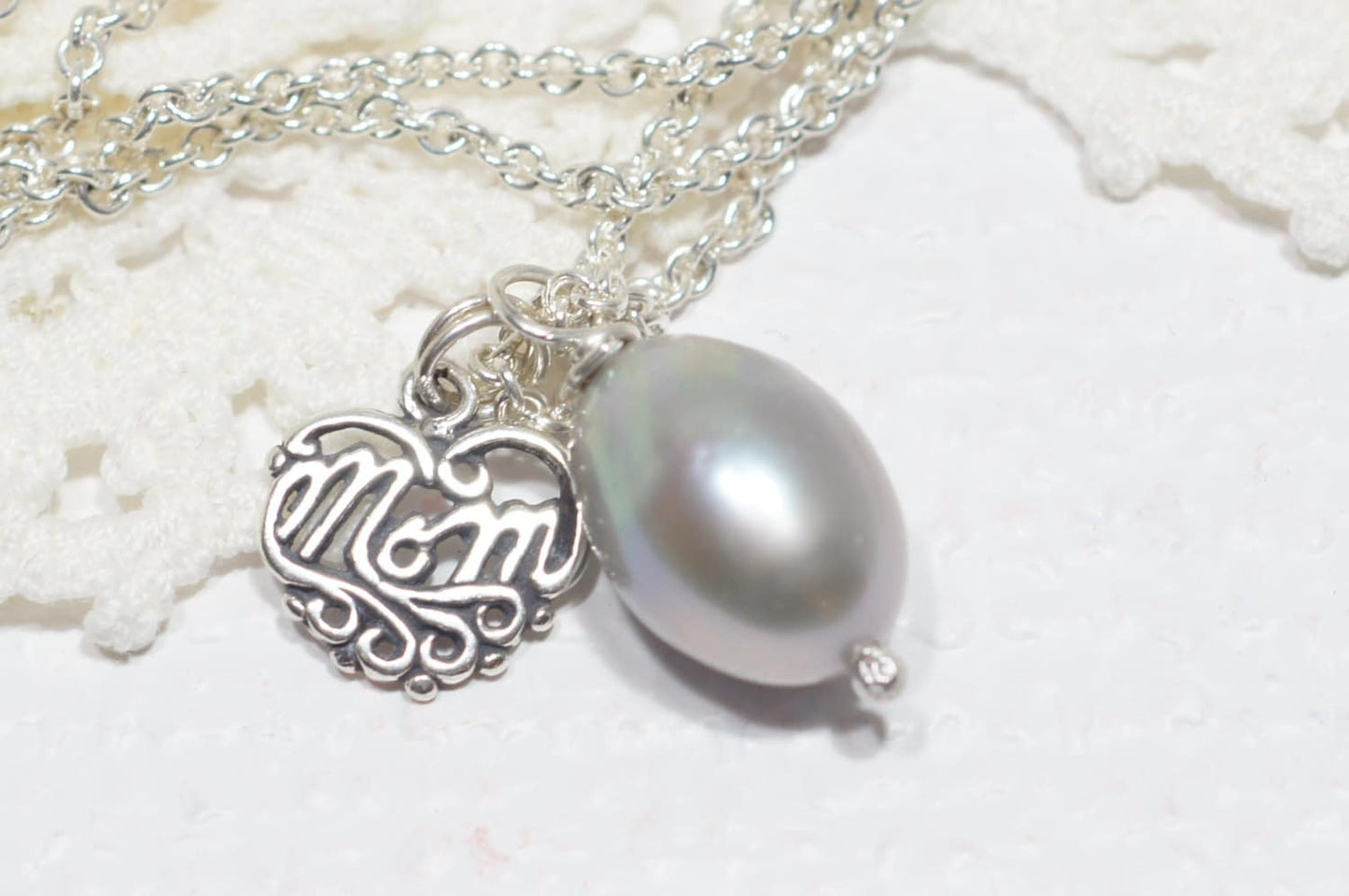 Mother Gift Personalized Heart Baroque Pearl Pendant/ Simple Pearl Necklace Gemstone Jewelry