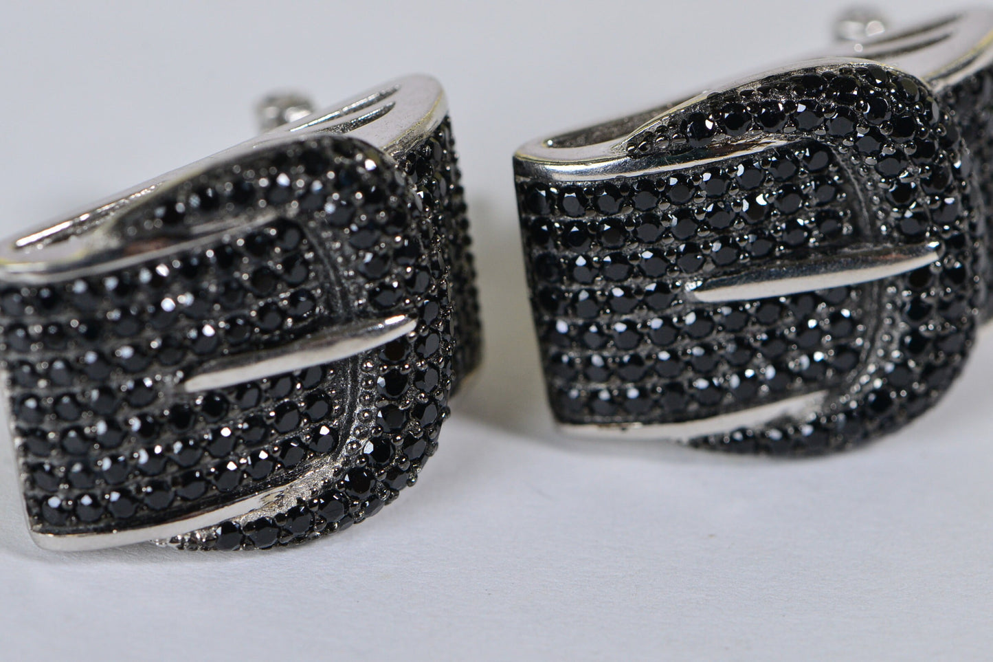 Black Tourmaline Sterling Silver Belt Buckle Hoop Earrings