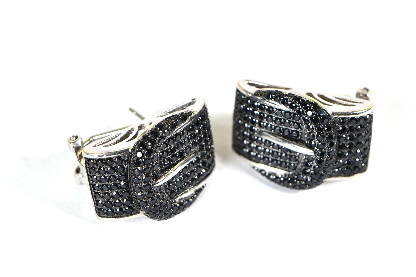 Black Tourmaline Sterling Silver Belt Buckle Hoop Earrings