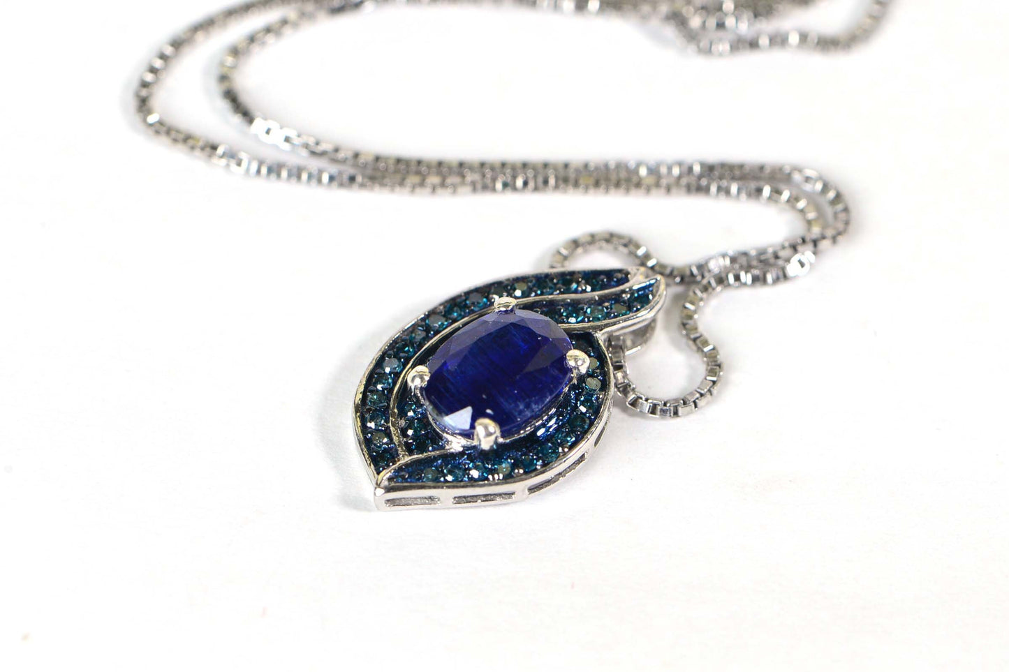 Vintage Pendant Sapphire and real Blue Diamond Drop Sterling silver  Pendant Mother Day Gift