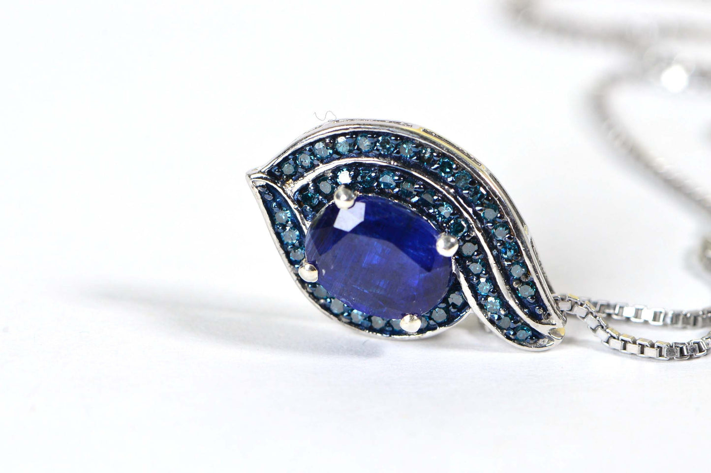 Vintage Pendant Sapphire and real Blue Diamond Drop Sterling silver  Pendant Mother Day Gift