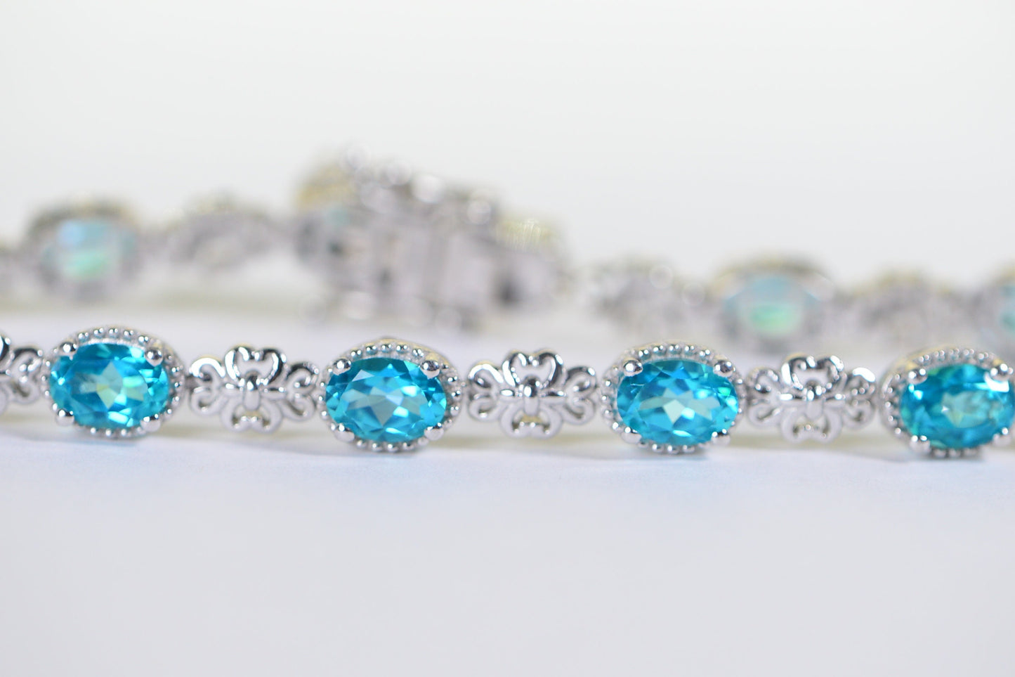 Neon Blue Apatite Sterling Silver Tennis Bracelet: Vintage Gemstone Jewelry
