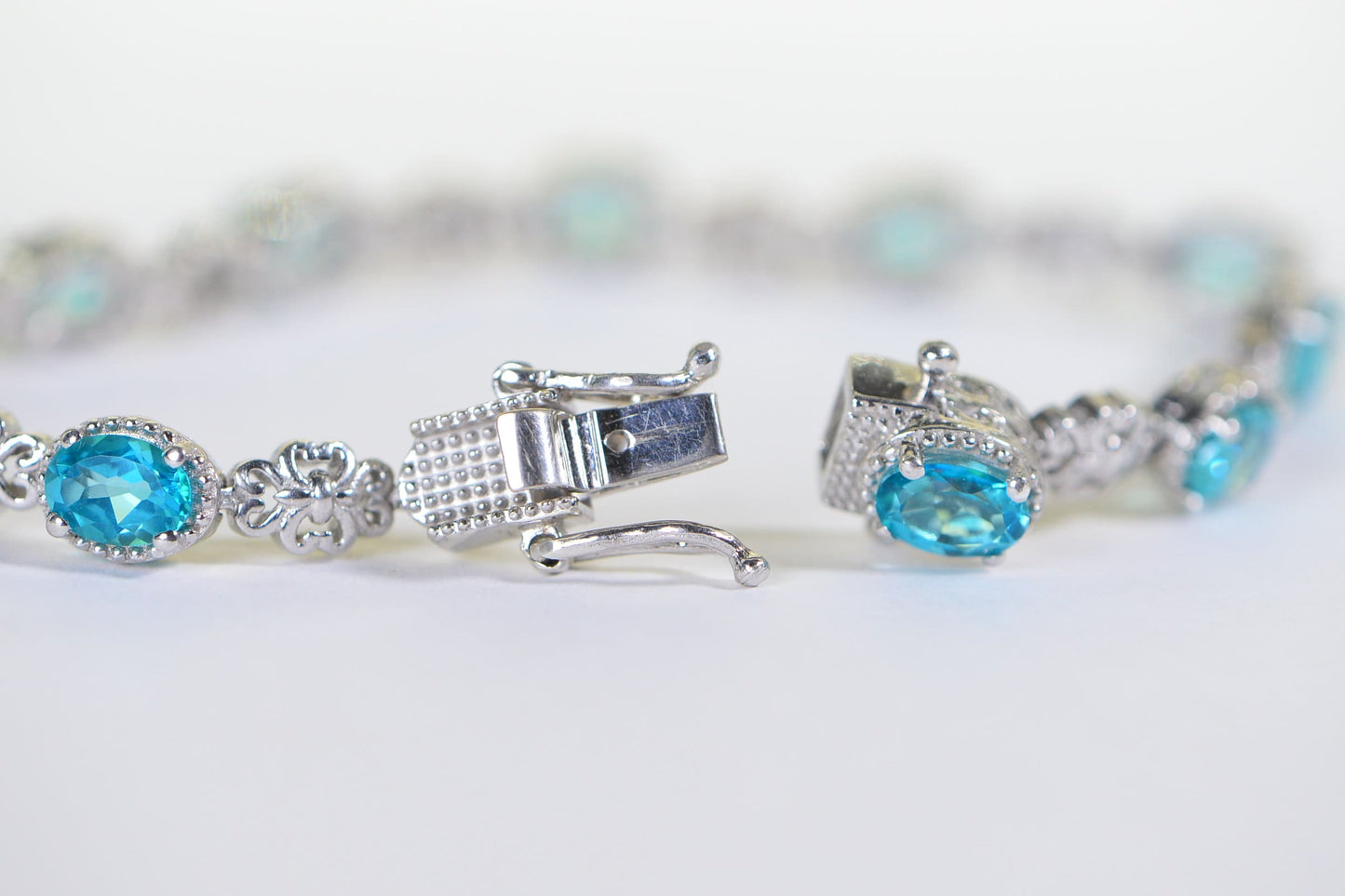 Neon Blue Apatite Sterling Silver Tennis Bracelet: Vintage Gemstone Jewelry