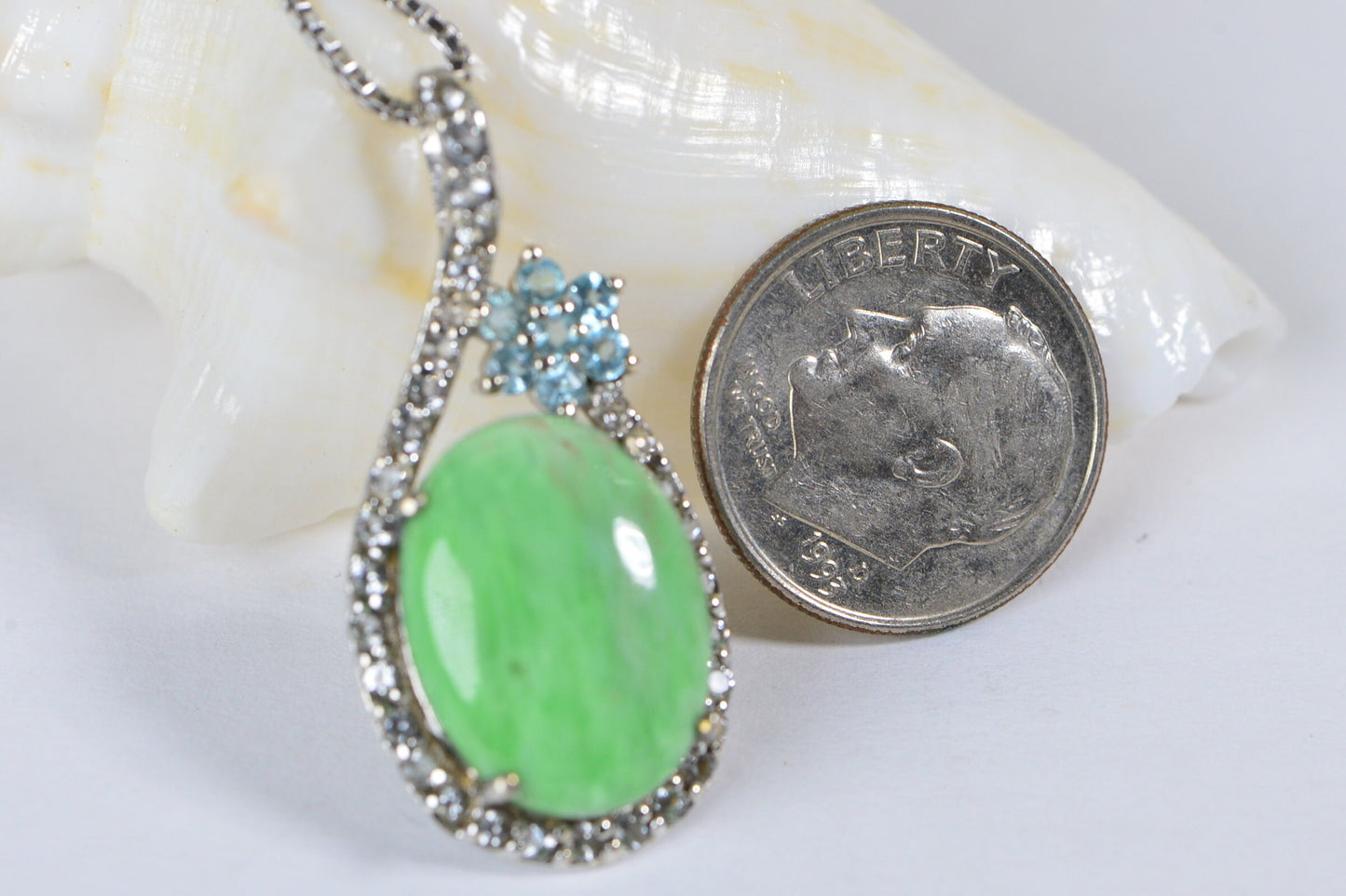 Natural Gaspeite & Blue Topaz Sterling Silver Pendant Necklace