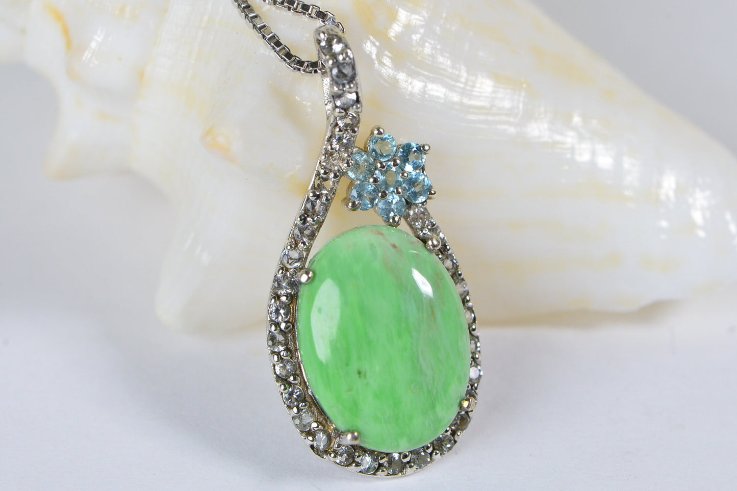 Natural Gaspeite & Blue Topaz Sterling Silver Pendant Necklace