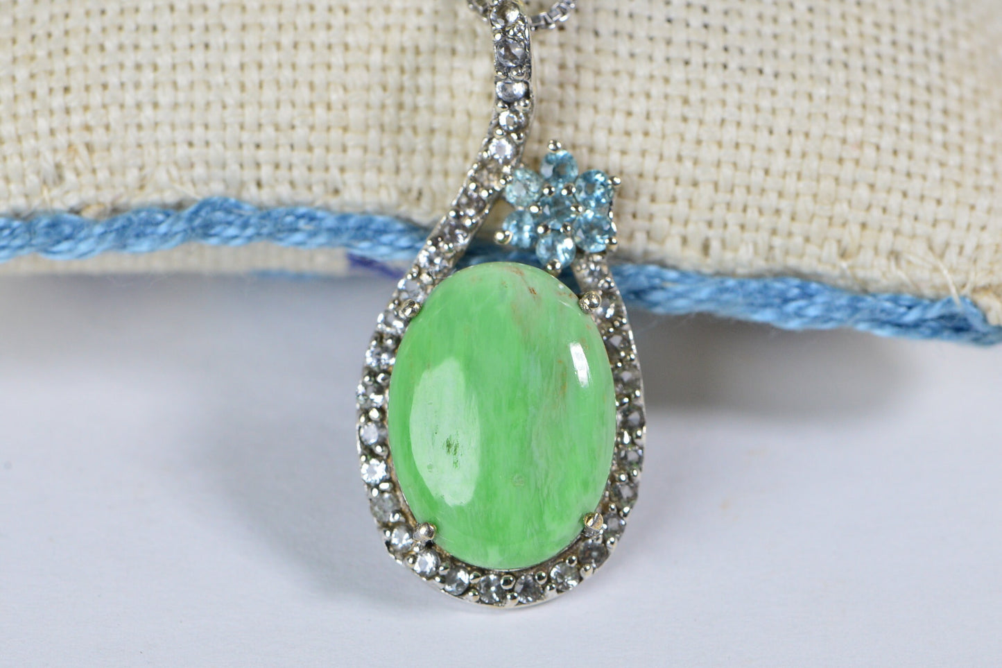 Natural Gaspeite & Blue Topaz Sterling Silver Pendant Necklace